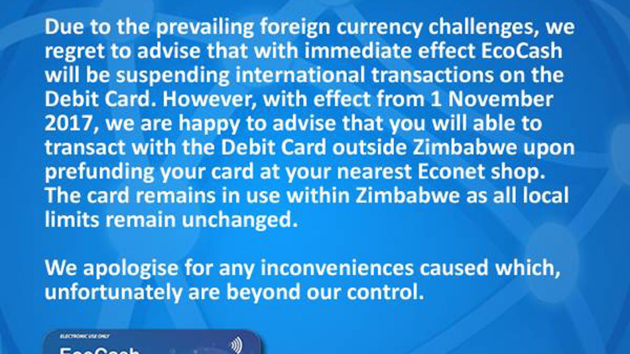 Breaking News Ecocash Suspends International Mastercard To - 