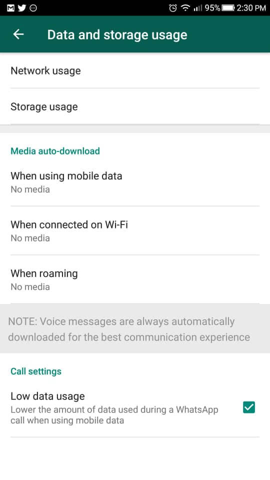 WhatsApp screenshot showing message that says voice notes will always be auto downloaded for a good user experiece