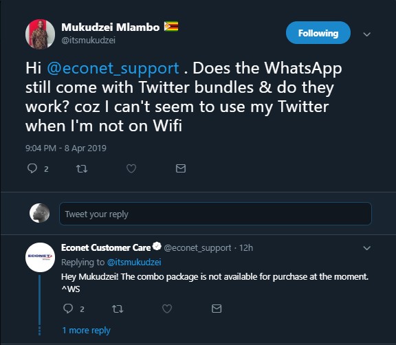 Econet Removes Twitter Data From Whatsapp Bundles According To Their